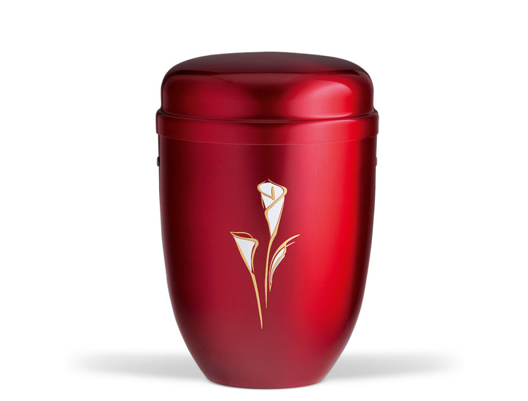 Stahlurne, Weinrot, Calla Gold/Weiß