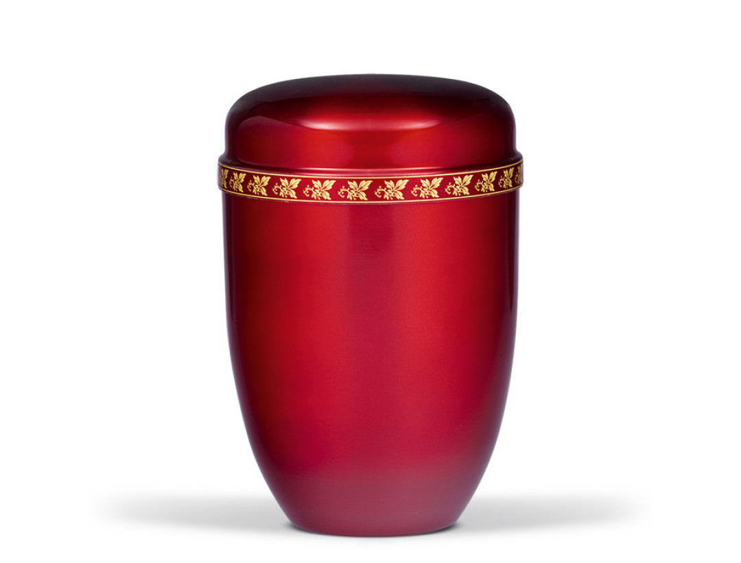 Stahlurne, Weinrot, Blätter Bordüre