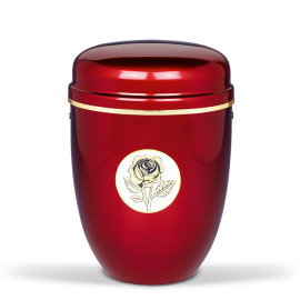 Stahlurne, Weinrot, ART Design Rosenemblem, Goldband