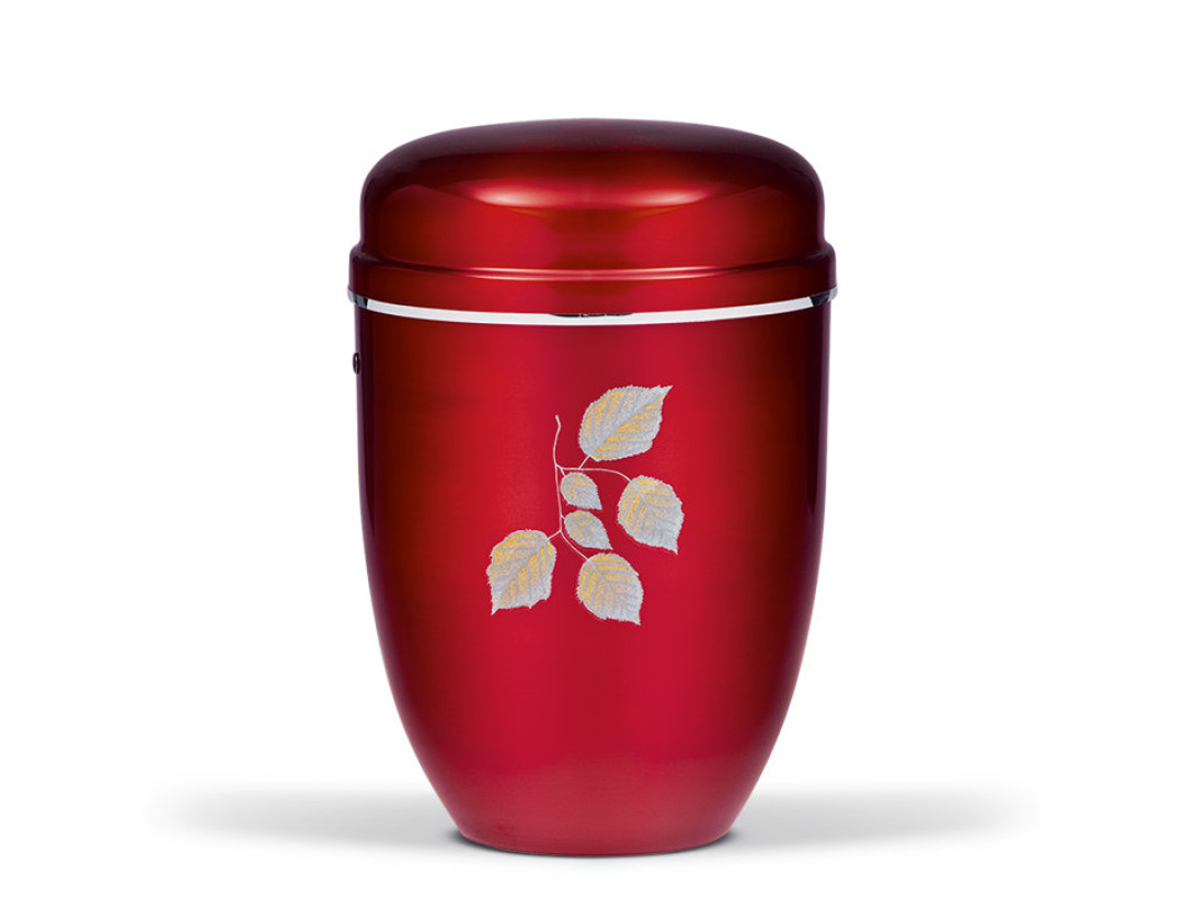 Stahlurne, Weinrot, ART Design Blätter, Silberband