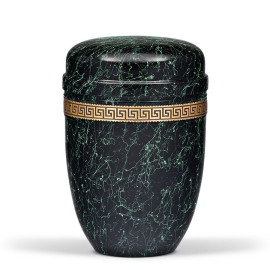 Stahlurne, Grün patiniert Mäanderdekor