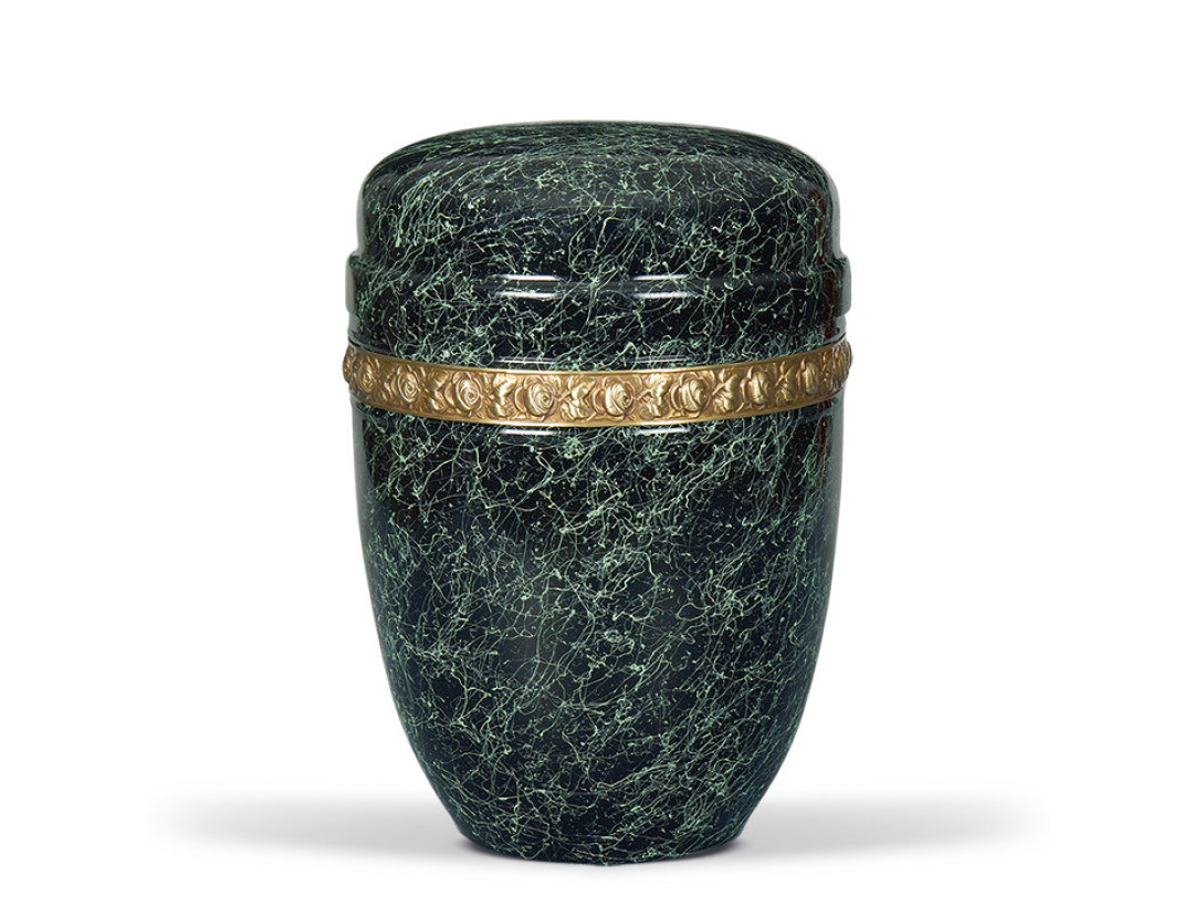 Stahlurne, Grün patiniert, Mess. Rosenband