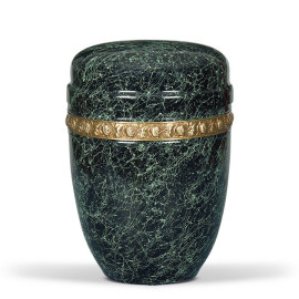 Stahlurne, Grün patiniert, Mess. Rosenband