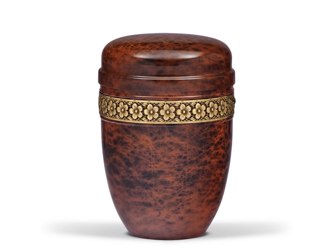 Stahlurne, Wurzelholzdesign Mess. Blumenband