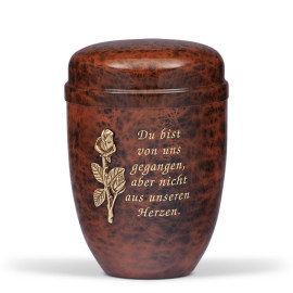 Stahlurne, Wurzelholzdesign Mess. Rosenzweig, Text Nr. 2