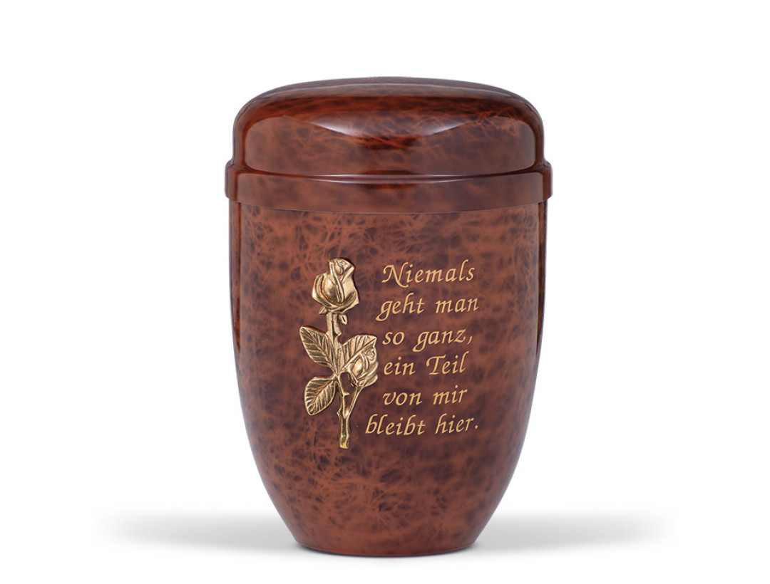 Stahlurne, Wurzelholzdesign Mess. Rosenzweig, Text Nr. 4