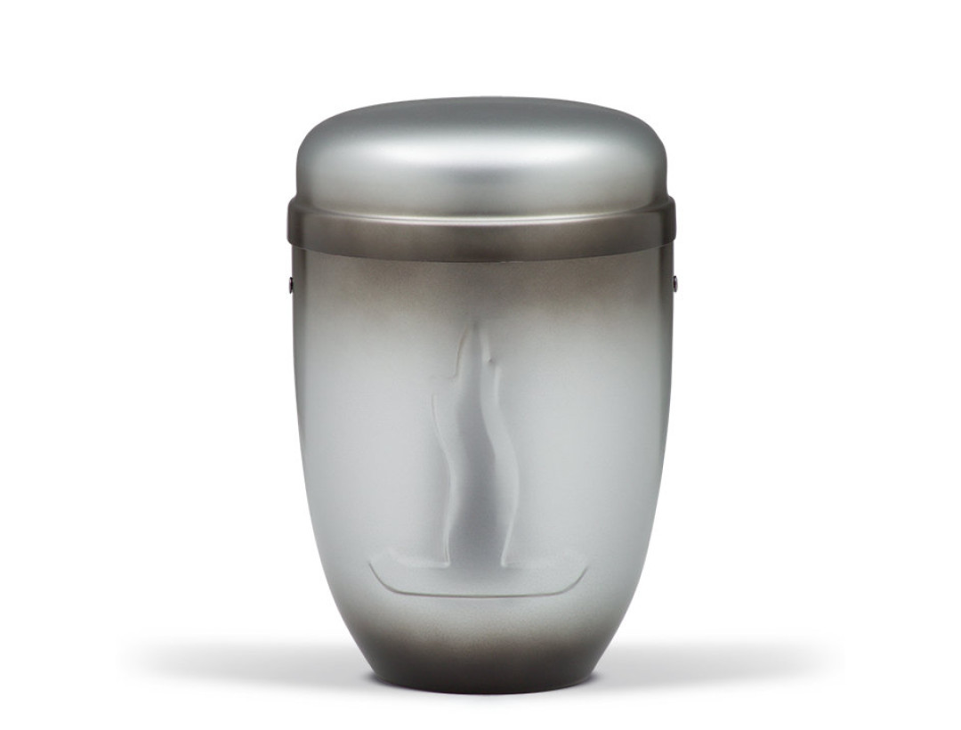 Stahlurne, Grau patiniert, Flamme Gepräg