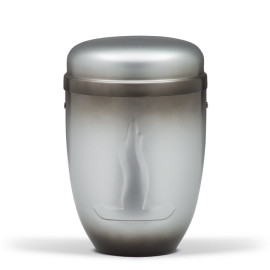 Stahlurne, Grau patiniert, Flamme Gepräg