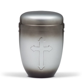 Stahlurne, Grau patiniert, Kreuz Geprägt