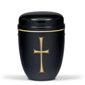 Stahlurne, Schwarz m. Goldkreuz Goldband