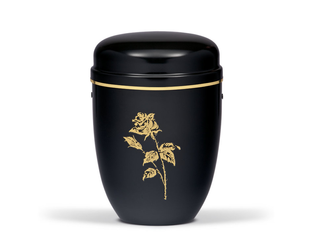 Stahlurne, Schwarz, Goldrose Goldband