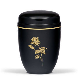 Stahlurne, Schwarz, Goldrose Goldband