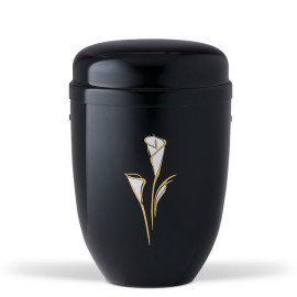 Stahlurne, Schwarz, Dekor: Calla gold/weiß