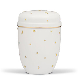 Stahlurne, Cremweiß, Goldband, Sonne, Mond, Sterne