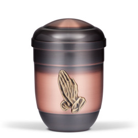 Kupferurne, Altkupfer, Mess. Betende Hände, (entspicht dem Modell 41-3)