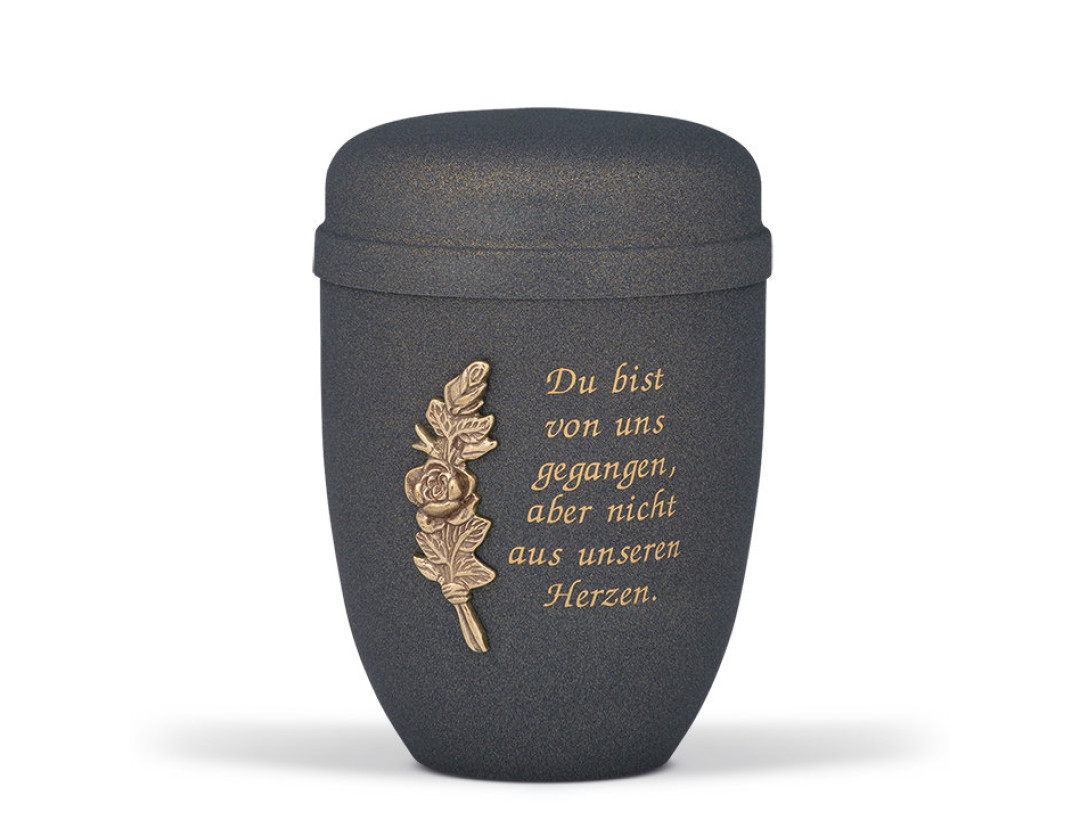 Stahlurne, Grau Anthrazit Velours Antik Design, Mess. Rosenbund, Text Nr. 2