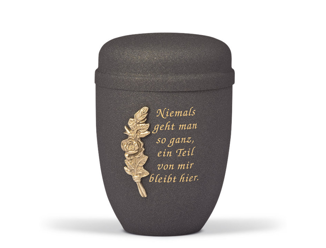 Stahlurne, Grau Anthrazit Velours Antik Design, Mess. Rosenbund, Text Nr. 4