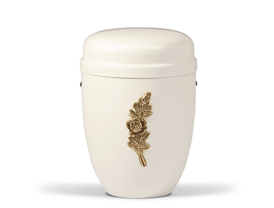 Stahlurne, Cremeweiß, Messing Rosenbund