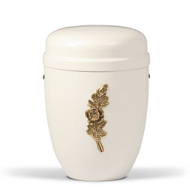 Stahlurne, Cremeweiß, Messing Rosenbund