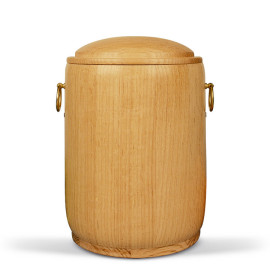 Holzurne Rund Eiche Natur, mit seitlichen Zierringen