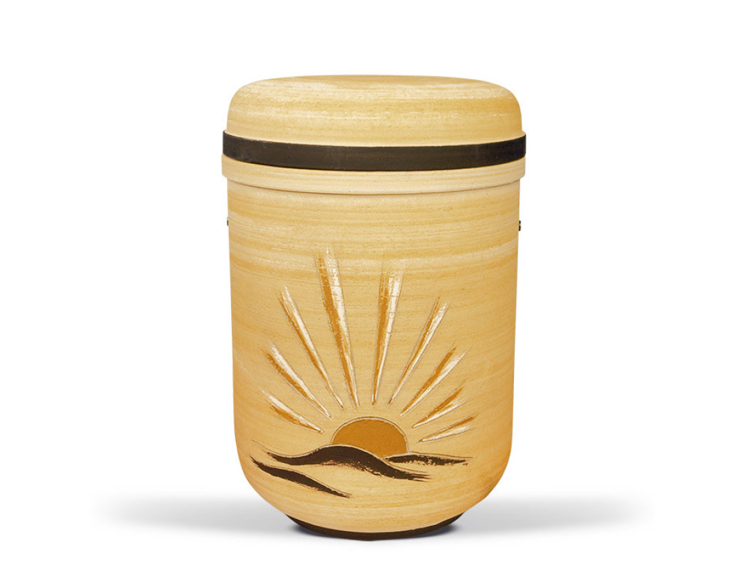 Keramikurne Sandfarben Motiv: Aufgehende Sonne