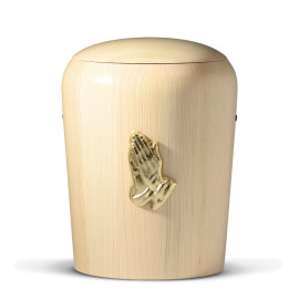 Holzurne, Kiefer Natur, Gedrechselt Messing Betende Hände