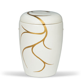 Keramikurne Weiss, Handbemaltes Motiv: Bronze Ranke