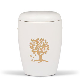 Keramikurne Weiß, Lebensbaum geklebt
