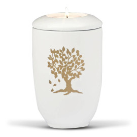 Keramikurne Weiß, geklebter Lebensbaum MINI -, Teelicht