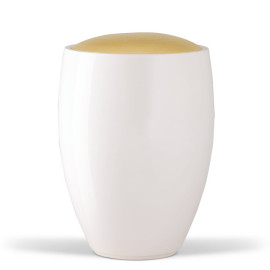 Keramikurne, Weiß glasiert, Deckel Goldfarbig
