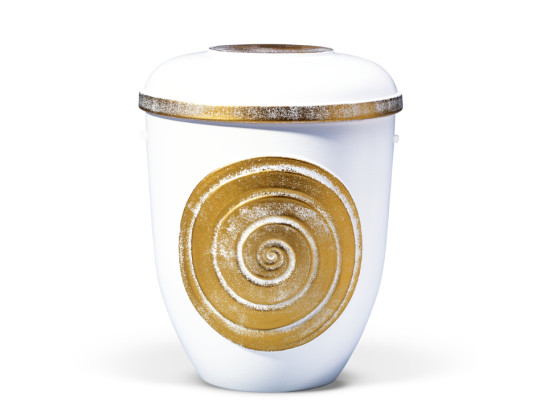 Keramikurne, Niedrig Gebrannt, Weiß, Spiralen in Gold schattiert
