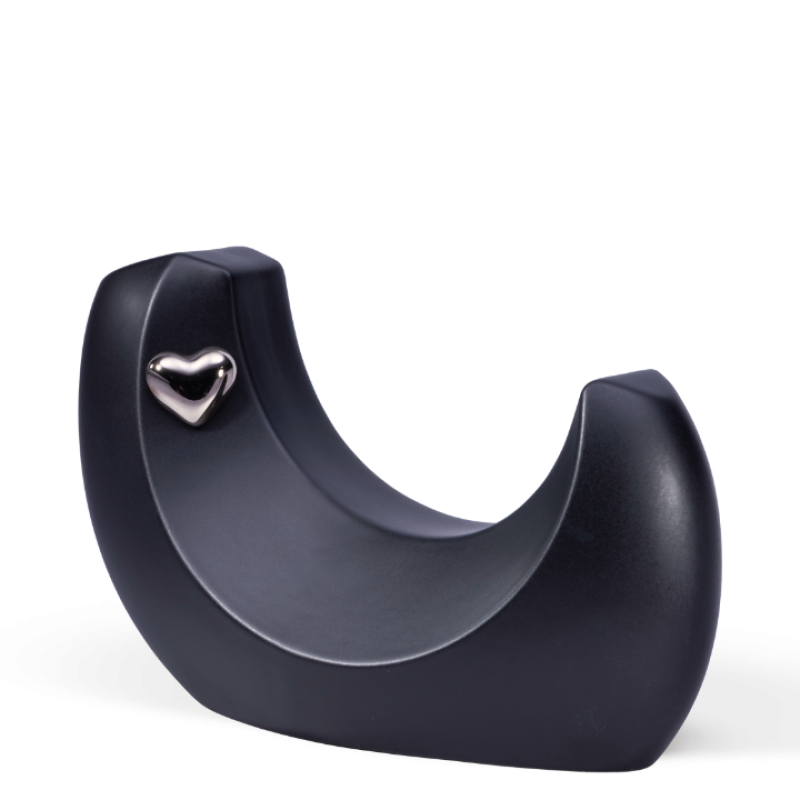 Schwarz Matt, Keramikurne, Silber Herz, Arcus (4,0 l)