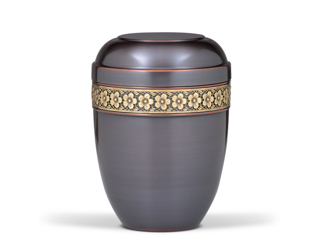 Urne-CUPATAN, Dunkel gefärbt, MS Zierband-Blumen