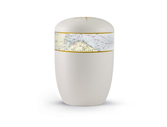 Edition Seeurnen, Samton weiß, Windrosendekor, Seekarte (Standard Kieler Bucht), Anhydrit-Tonolith