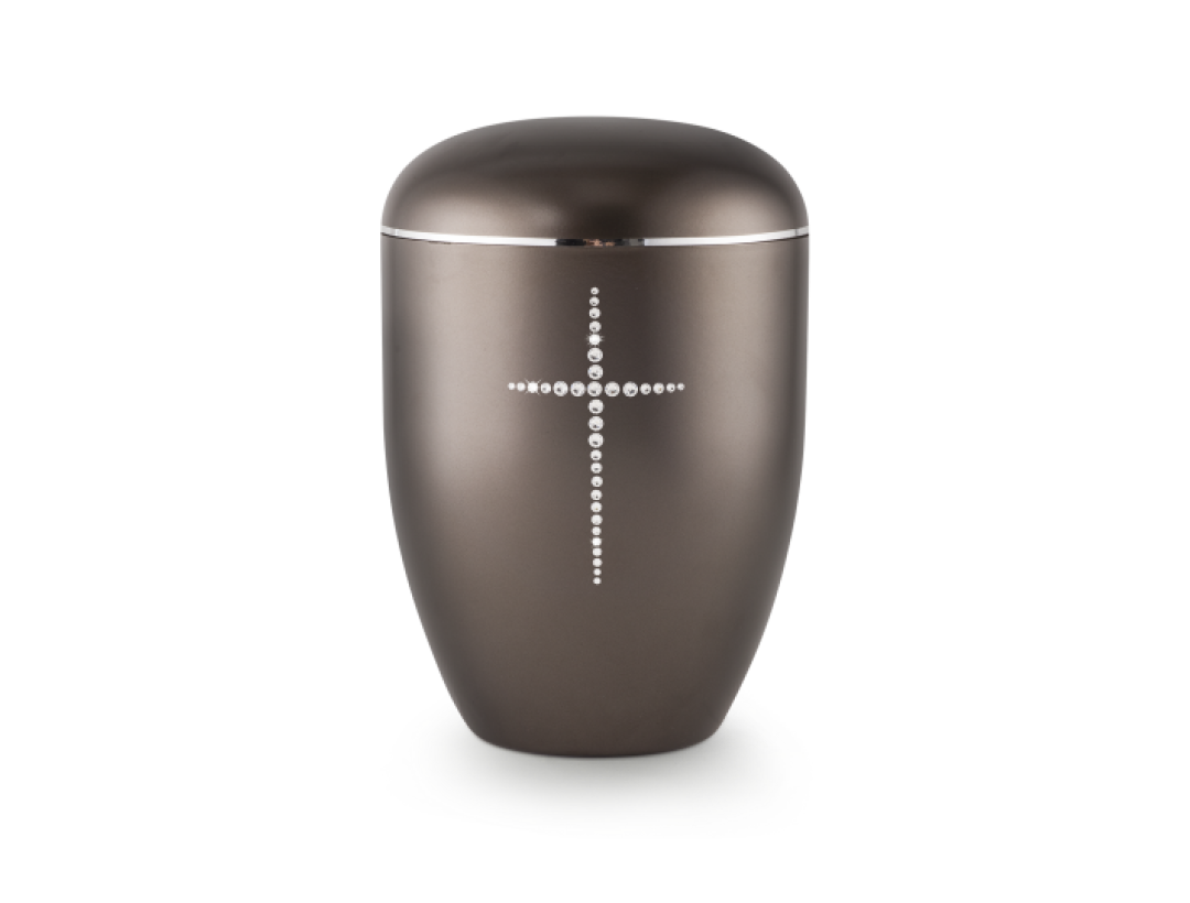 Edition Karat, perlmutt chocolat, Kreuz aus Swaroski Kristallen, biol. abbaub.