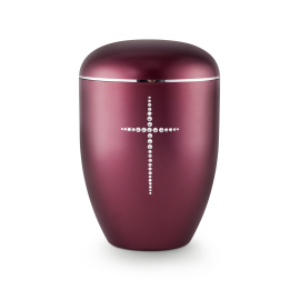 Edition Karat, perlmutt weinrot, Kreuz aus Kristallen, biol. abbaub. Edition Karat, perlmutt weinrot, Kreuz aus Kristallen, biol. abbaub.