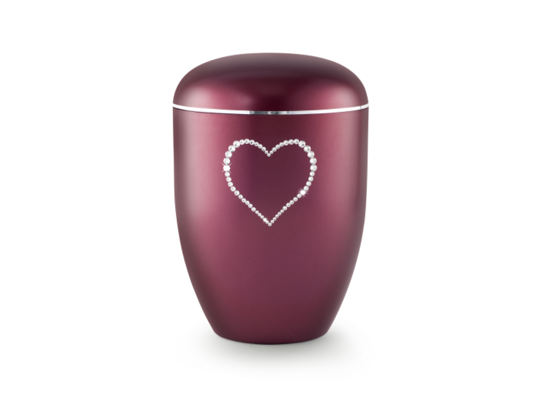 Edition Karat, perlmutt weinrot, Herz aus Kristallen, biol. abbaub. Edition Karat, perlmutt weinrot, Herz aus Kristallen, biol. abbaub.