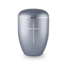 Edition Karat, perlmutt stahlgrau, Kreuz aus Kristallen, biol. abbaub. Edition Karat, perlmutt stahlgrau, Kreuz aus Kristallen, biol. abbaub.