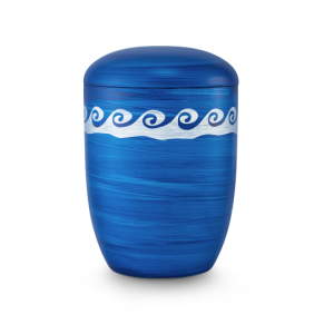 Edition Seeurnen, ozeanblau handbemalt, Wellendekor, Anhydrit-Tonolith