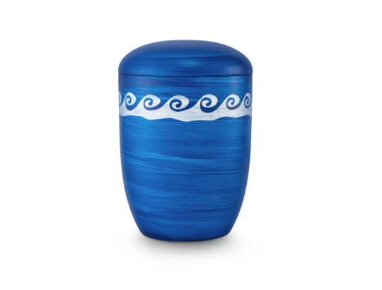 Edition Seeurnen, ozeanblau handbemalt, Wellendekor, Anhydrit-Tonolith