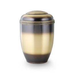 Messingurne galvanisch abgestuft gefärbt, umlaufendes Zierband geprägt Messingurne galvanisch abgestuft gefärbt, umlaufendes Zierband geprägt