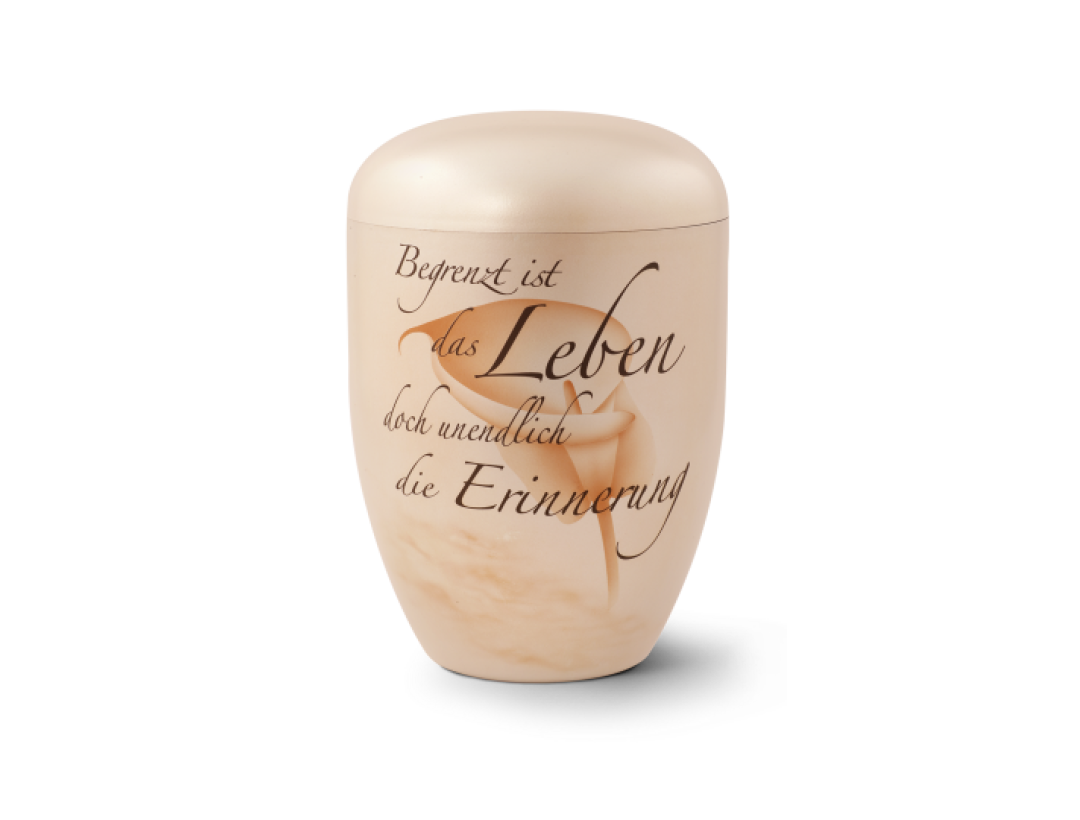 Edition Memento, perlmutt, handbemalt, Begrenzt ist das Leben…, biol. abbaub.