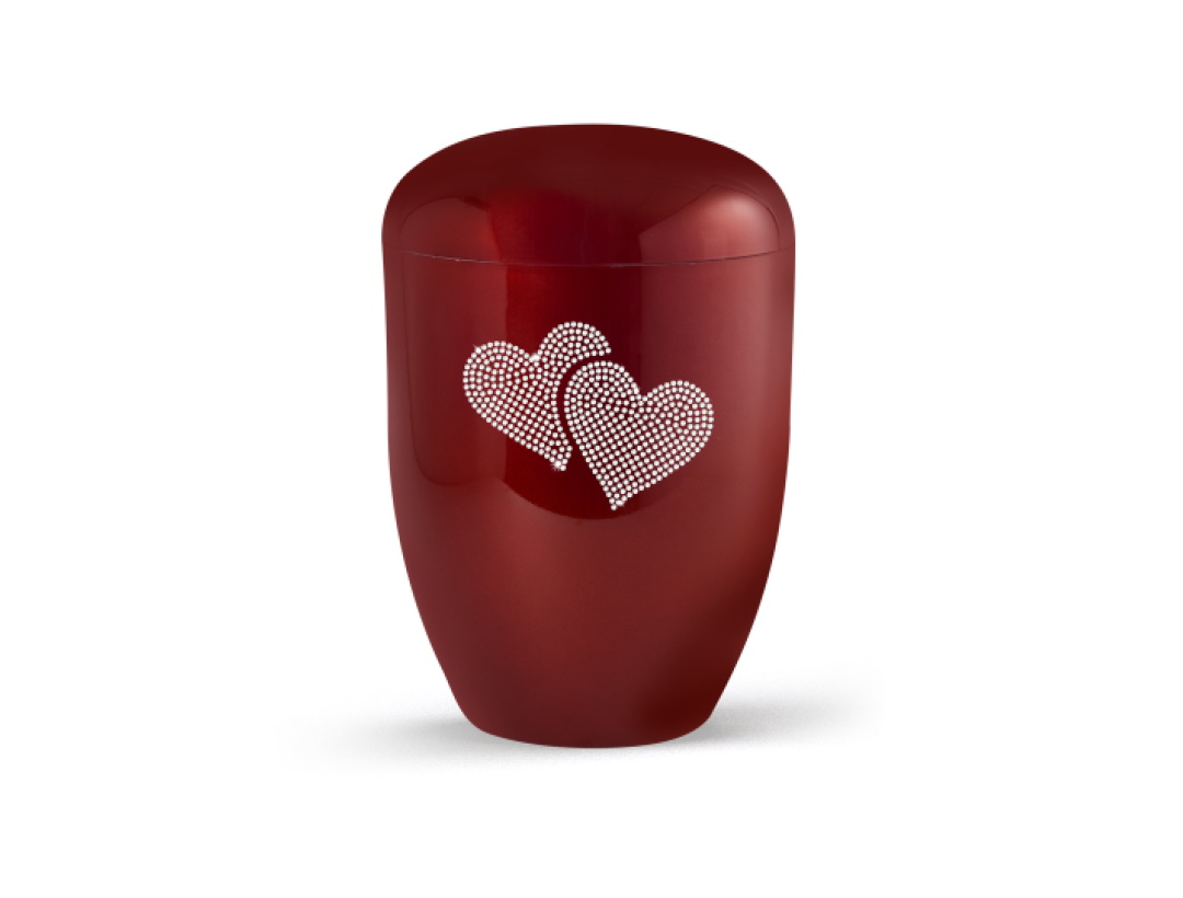 Edition Karat, hochglanz rubin, Doppelherz aus Kristallen, biol. abbaub. Edition Karat, hochglanz rubin, Doppelherz aus Kristallen, biol. abbaub.