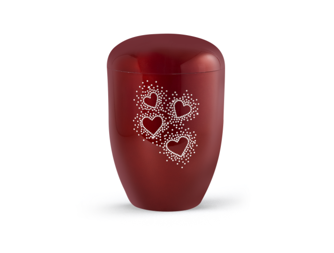 Edition Karat, hochglanz rubin,Herzen aus Kristallen, biol. abbaub. Edition Karat, hochglanz rubin,Herzen aus Kristallen, biol. abbaub.