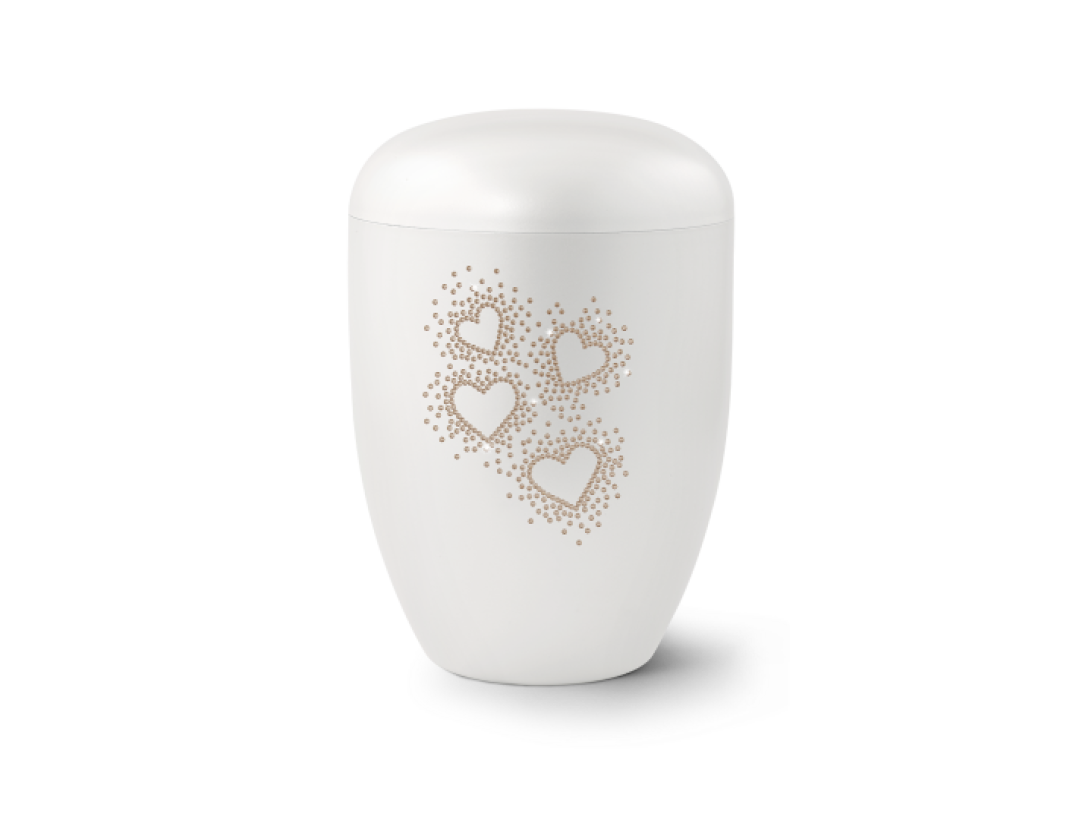 Edition Karat, perlmutt,Herzen aus Kristallen rose, biol. abbaub. Edition Karat, perlmutt,Herzen aus Kristallen rose, biol. abbaub.