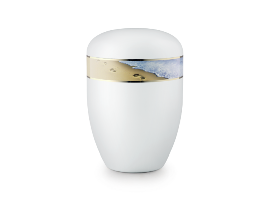 Edition 360°, weiß satiniert, Fußspuren im Sand, biol. abbaub.