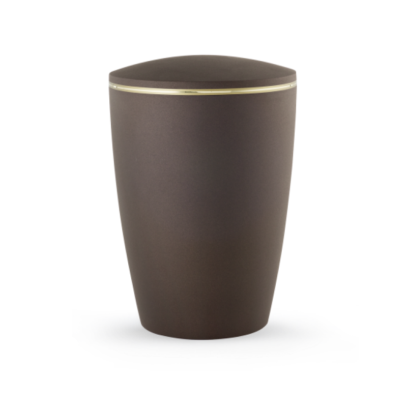 Die Urne der Edition Melina in Samtton Cafe hat eine ovale Form, ist aus biol. abbaubarem Material gefertigt und besitzt einen matt/glänzenden Goldrand.