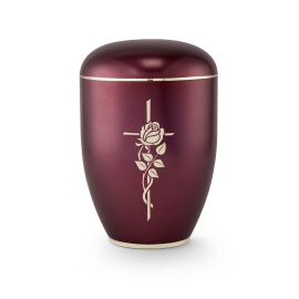 Edition Creatio, perlmutt weinrot, Fuß poliert, Kreuz mit Rose, biol. abbaub. Edition Creatio, perlmutt weinrot, Fuß poliert, Kreuz mit Rose, biol. abbaub.