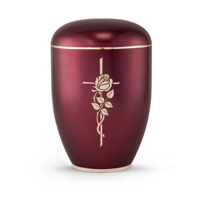 Edition Creatio, perlmutt weinrot, Fuß poliert, Kreuz mit Rose, biol. abbaub.