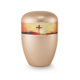 Edition 360°, perlmutt apricot, Kreuz im Sonnenuntergang, biol. abbaub. Edition 360°, perlmutt apricot, Kreuz im Sonnenuntergang, biol. abbaub.